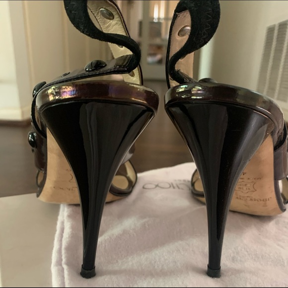 Jimmy Choo Petrol Patent Black Sandals Heels 40 - Picture 5 of 7